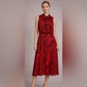 London Times Petite 14P Zebra Print Tea Length Midi Dress